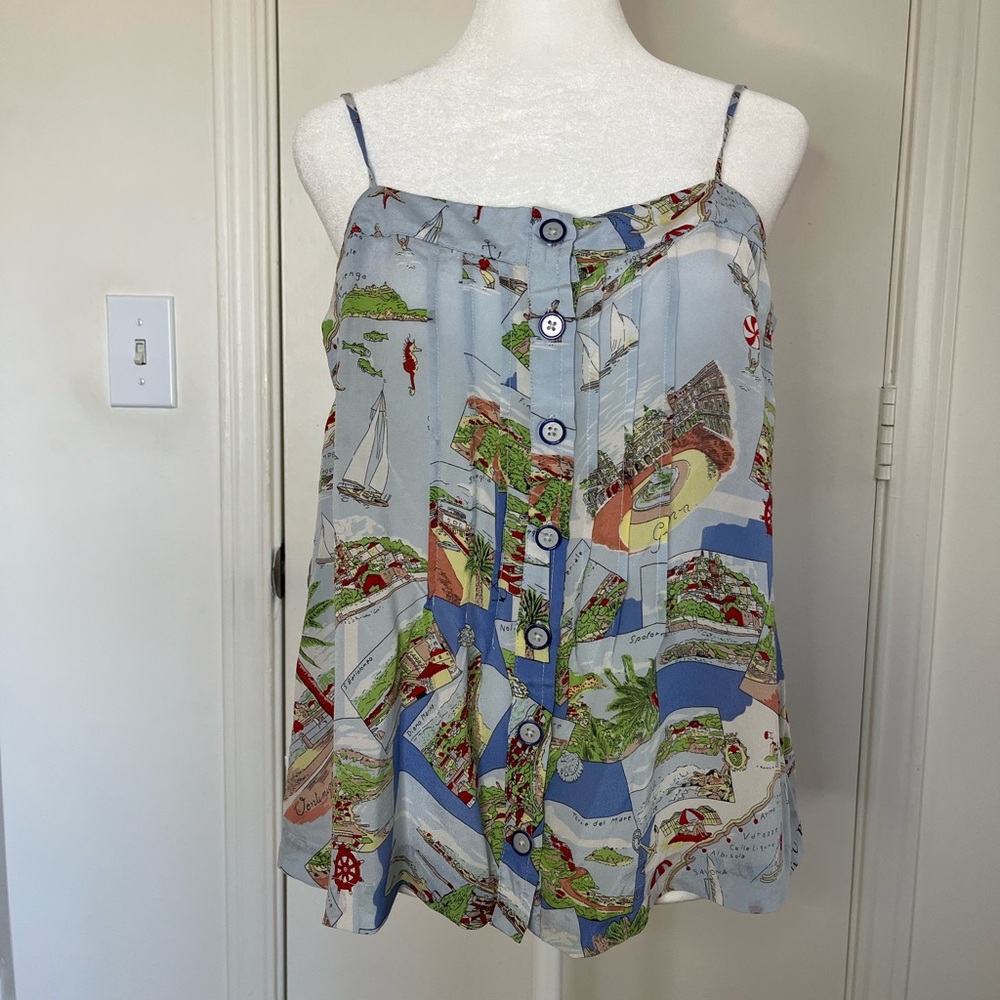 Maeve by Anthropologie 100% silk souvenir travel map camisole, size 8